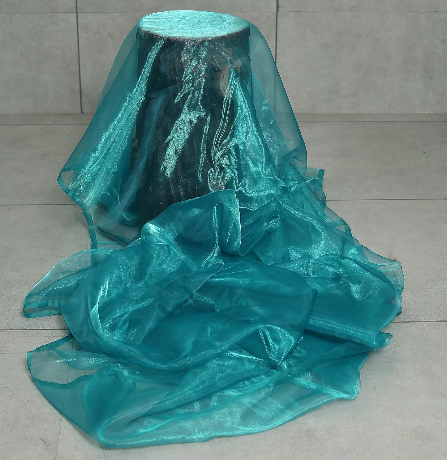 VDS Light Teal Organza Fabric, 40 Yards Continuous, 45” Wide, Wedding Party Decoration Iridescent Crystal Sheer Shiny Organza Tulle Bridal Dress DIY Crafts Costume Sewing Backdrop Arch Cloth
