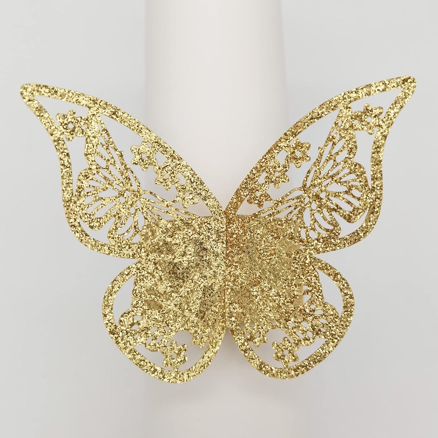 Butterfly Bright Gold Paper Napkin Rings Set of 100 pcs，3D Laser Cut Foil Cutout Paper Napkins Holder,Disposable Serviette Rings for Tables,Decorations,Wedding,Dinner,Party Decor