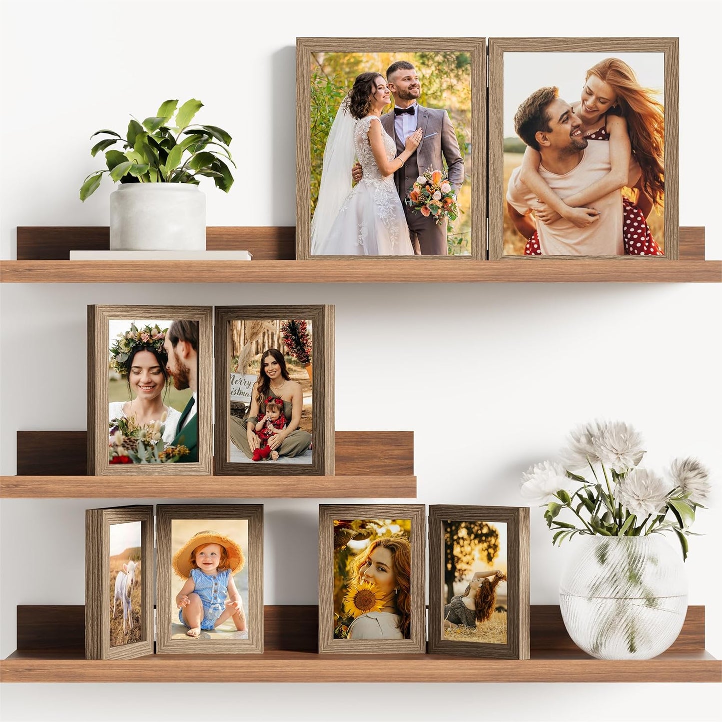 decorUhome Double 4x6 Picture Frame Vertical, Engineered Wood Bifold Photo Frame with Plexiglass for Tabletop Display, 4x6, Oak