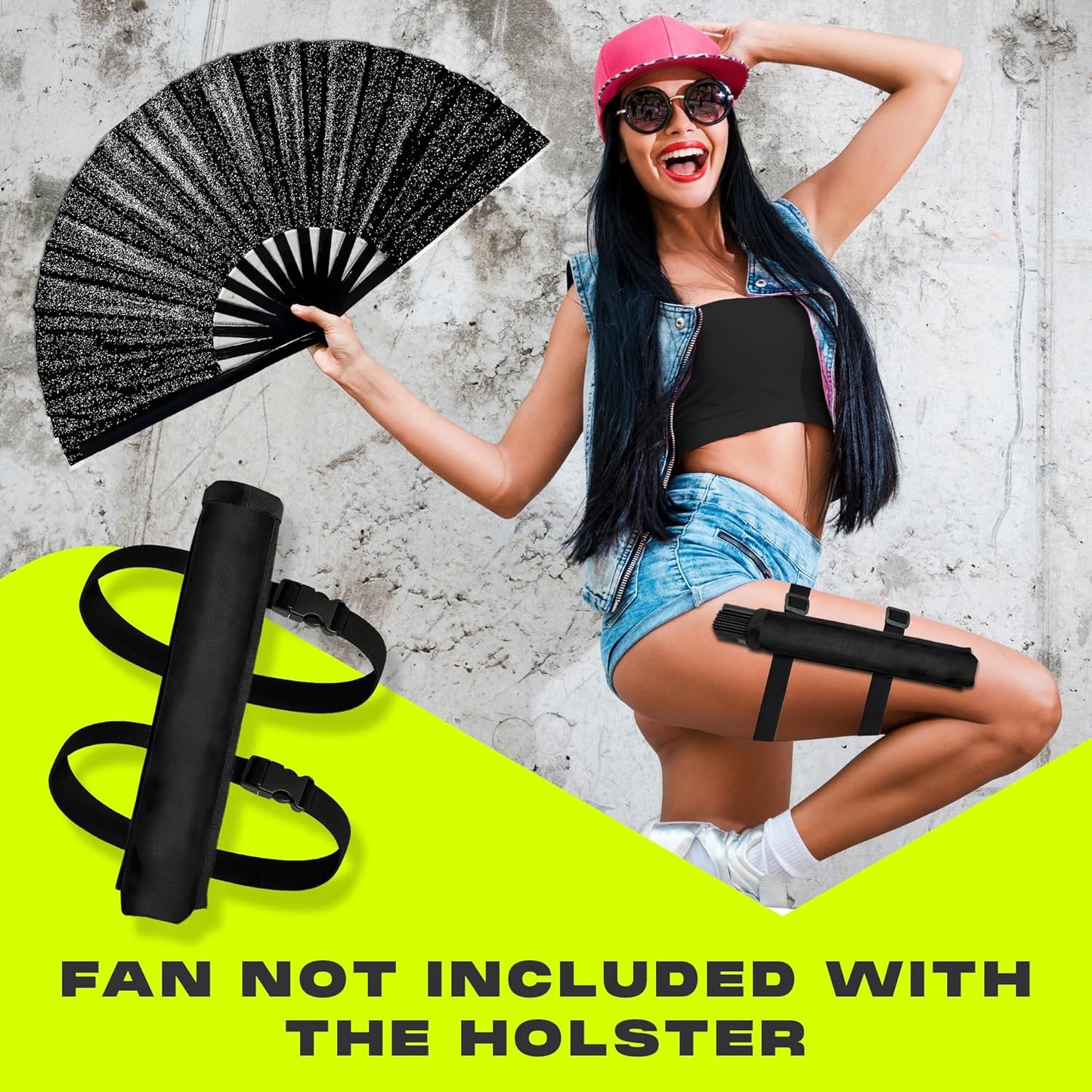 GloFX Black Folding Fan Holster – Universal Belt Holster for 13-Inch Handheld Fans – Waist Clip Fan Holder for Festivals, Dance, and Everyday Use