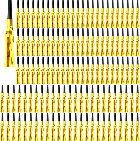 120 Pcs Glitter Bomb Noise Maker Gold Metallic Fringed Squawker Blowouts Silver Musical Blower Whistle for Birthday New Years Party Supplies Sporting Events Graduation (Gold)