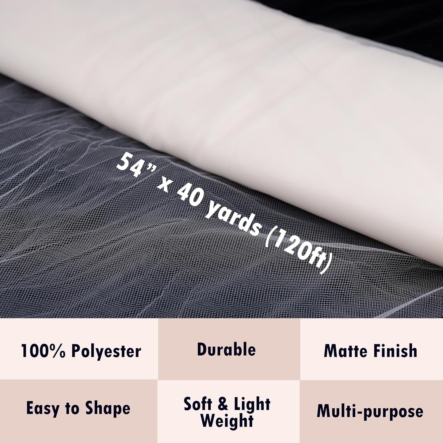 Craft And Party, Ivory Fabric Tulle Roll 54 Inch by 40 Yards (120 ft) Fabric Tulle Bolt for DIY Tutu Skirt, Wedding and Decoration (Ivory)