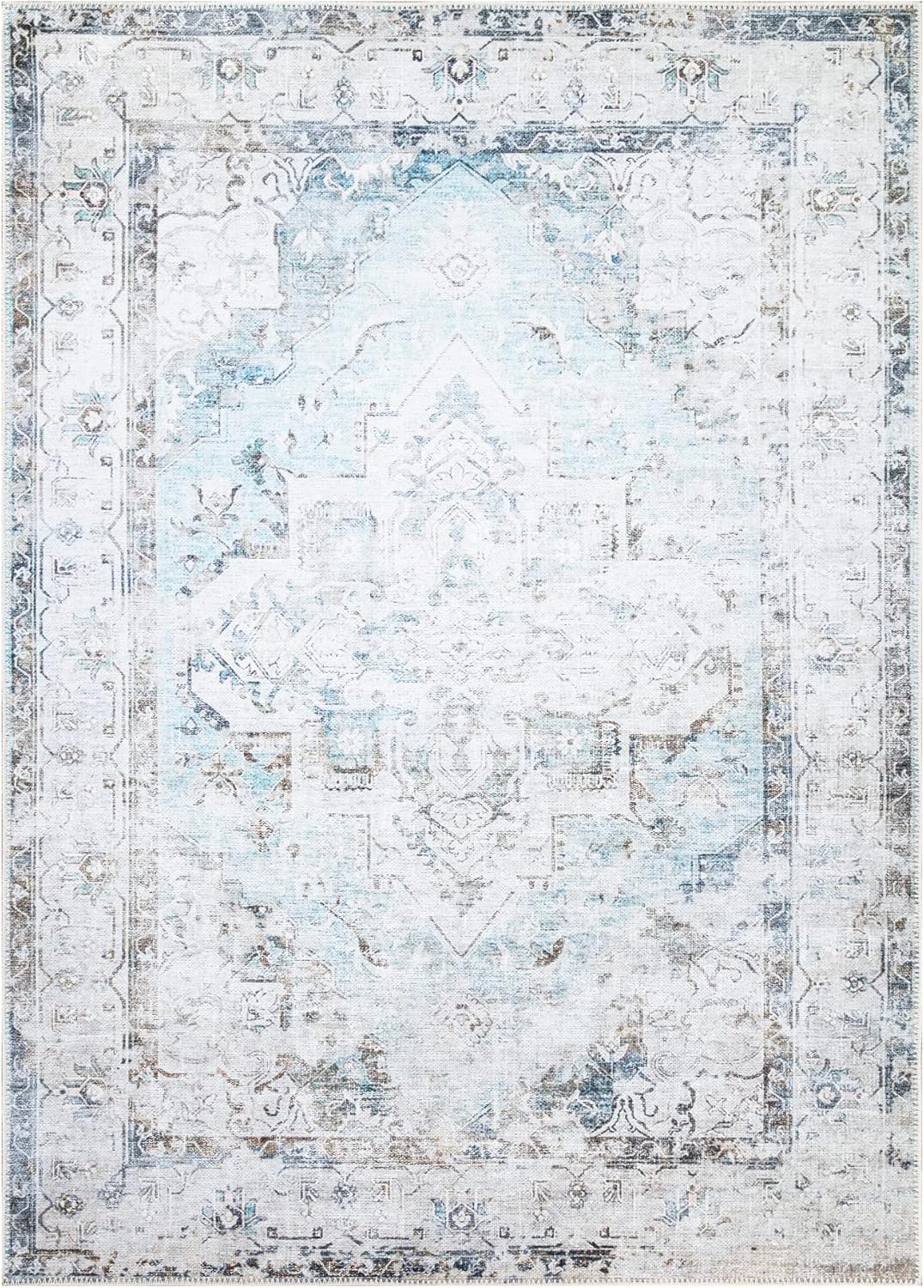 Bloom Rugs Washable Non-Slip 9' x 12' Rug - Beige/Blue Traditional Area Rug for Living Room, Bedroom, Dining Room, and Kitchen - Exact Size: 9' x 12'