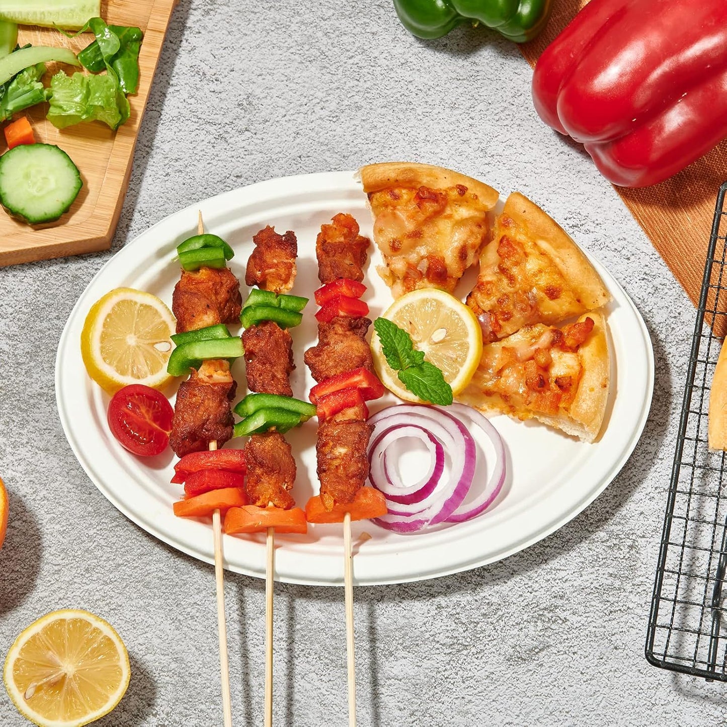 Vplus 100% Compostable Oval Paper Plates 12 inch 125 Pack Super Strong Disposable Paper Plates Bagasse Natural Biodegradable Eco-Friendly Sugarcane for BBQ, Party, Dinner, and Picnic