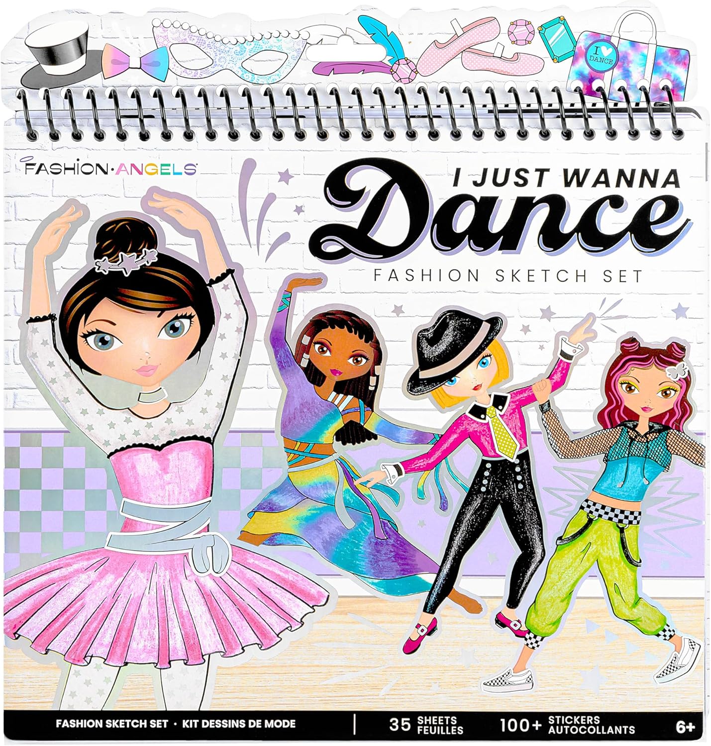 Fashion Angels I Just Wanna Dance Fashion Sketch Set, Create Dance-Themed Outfits with 35 Sketch Pages, 100+ Stickers & Stencils, Fun Craft Kit for Kids