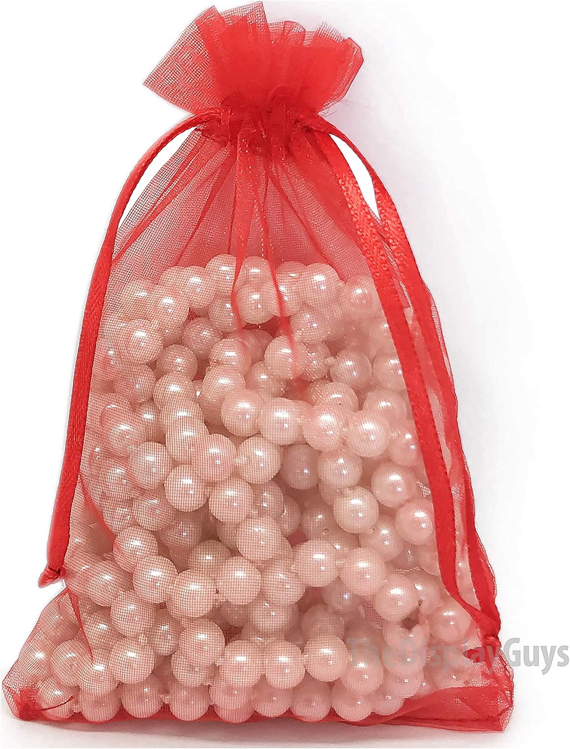 TheDisplayGuys 48-Pack 4x6 Red Sheer Organza Gift Bags with Drawstring, Goodie Bags for Jewelry, Candy Bags, Treat Bags, Wedding Favors Small Mesh Bags