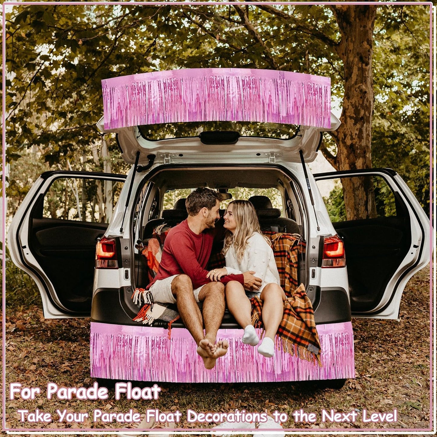 4 Pcak Each 10 Feet Glitter Pink Parade Float Decorations for Trailer Car, Glitter Foil Fringe Metallic Tinsel Streamers Banner Garland for Graduation Weeding Homecoming Birthday Party (Glitter-Pink)