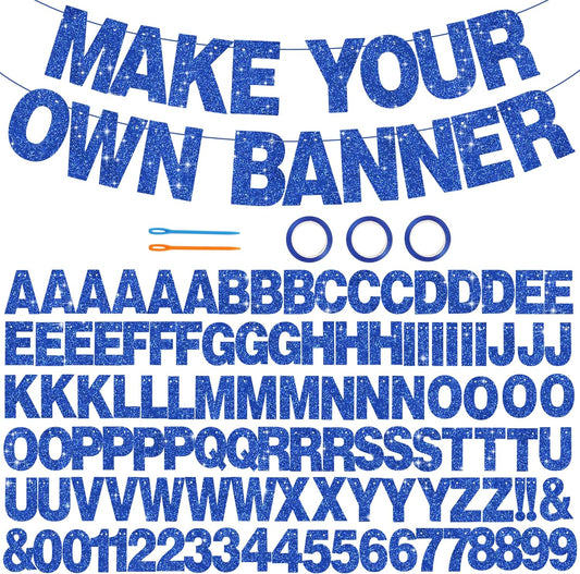 BEISHIDA 116 PCS A-Z Glitter Blue DIY Letter Banner Kit Make Your Own Banner，Including 111 Letters and Numbers 3 Rope and 2 Threading Device,Customized for Birthday Graduation Wedding Party Decor