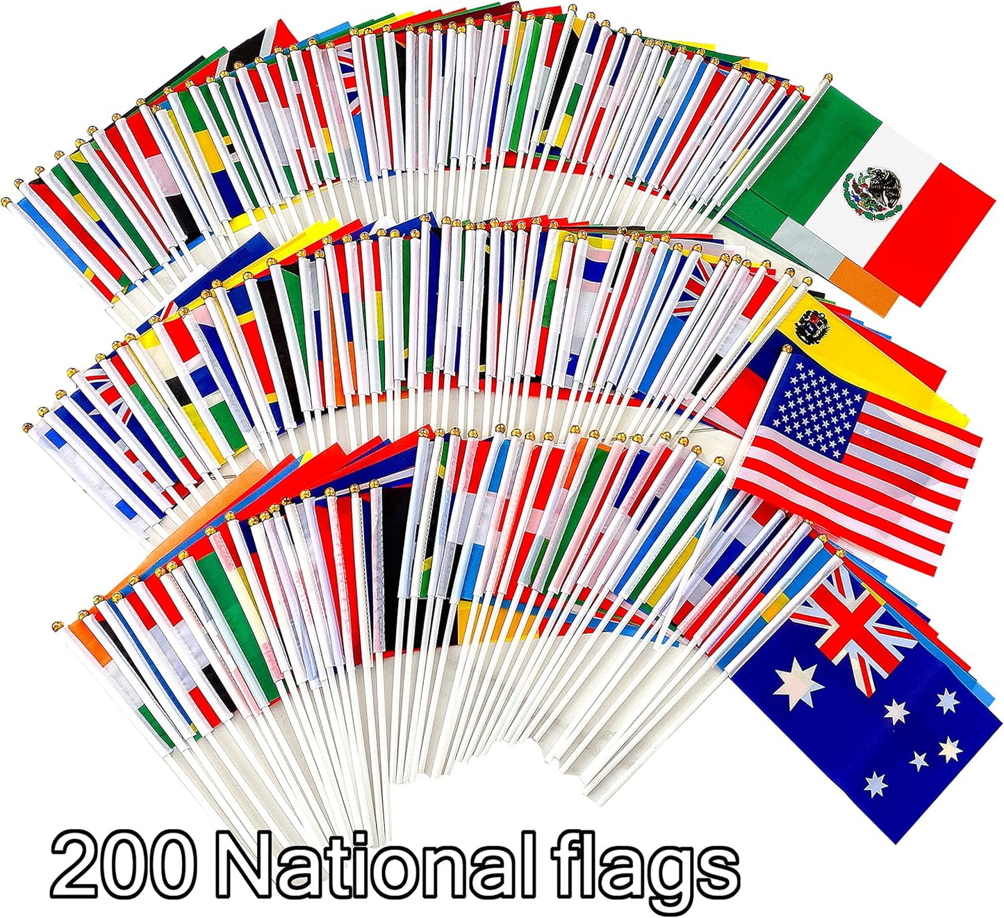 200 Countries International Stick Flags of the World Small Mini Hand Held Flags for Olympics,International Festival,8.2 x 5.5 Inch
