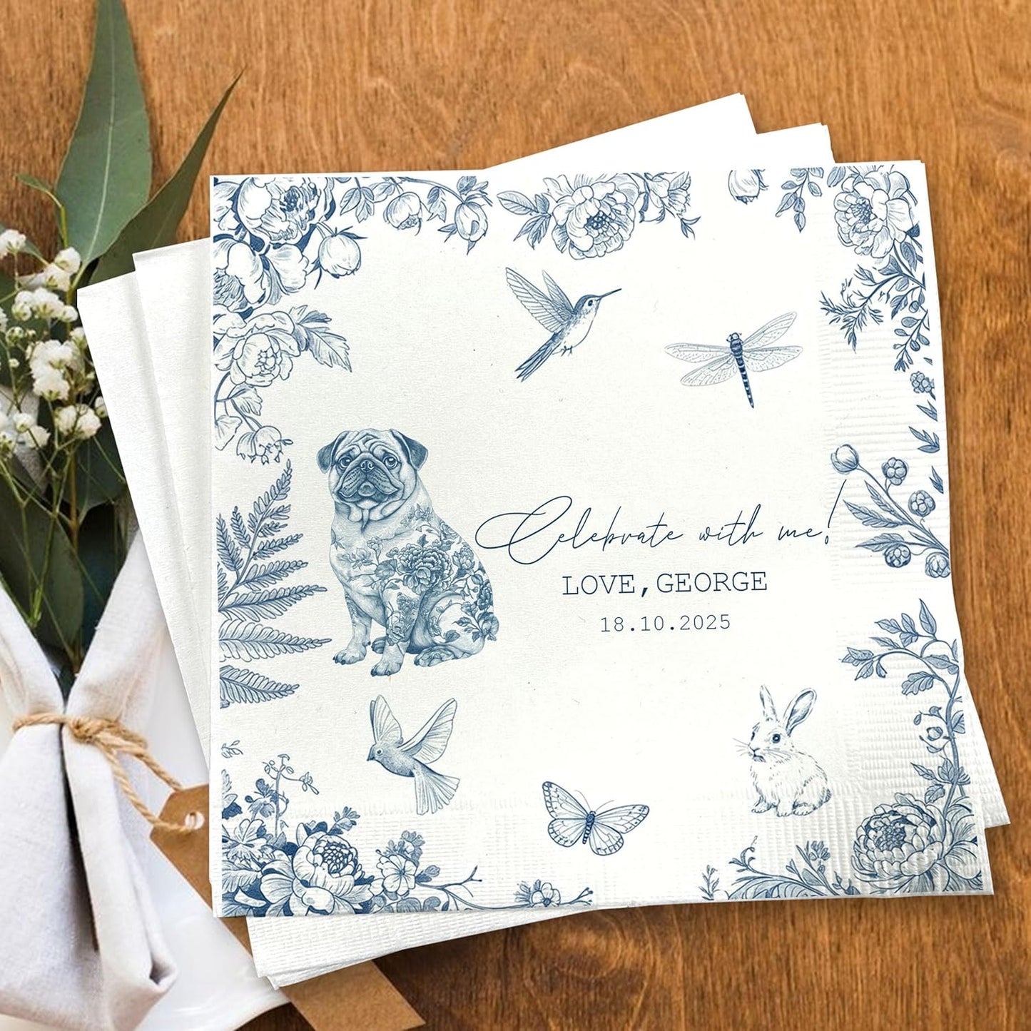 Luxury Personalized Dog Wedding Napkins, Custom Wedding Cocktail Napkins, Beverage Luncheon Cocktail Paper, Napkin for Pet Lovers, Anniversary, Bridal, Engagement Party, Bridal Shower