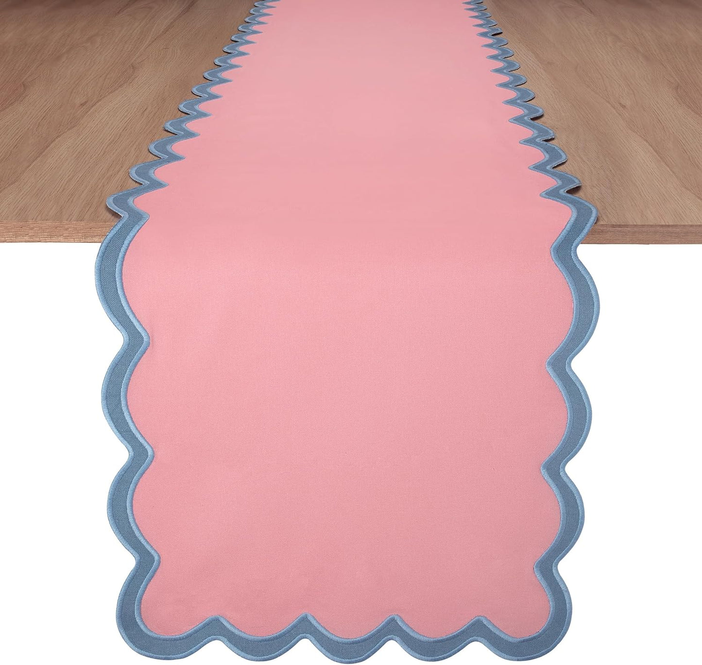 Folkulture Table Runner | Table Runners 90 inches Long | Scallop Table Runner for Farmhouse Decor or Boho Decor | Boho Pink Table Runners for Dining Room Table Decor | Pastel Party Decorations