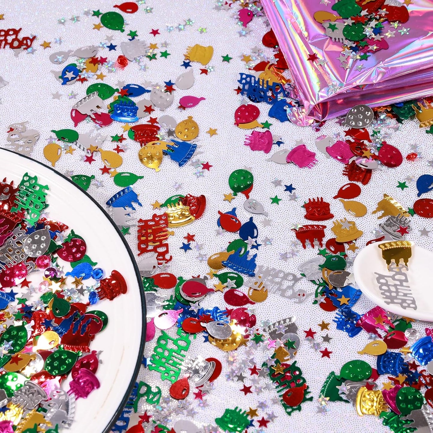 Multicolor Happy Birthday Confetti, 3000 Pcs Birthday Cake Table Metallic Foil Confetti Party Table Decor for Party, Baby Shower, DIY Arts and Crafting