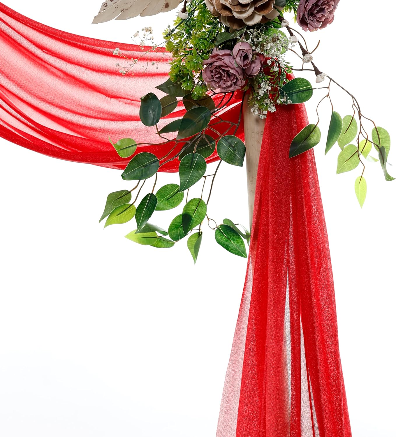 VDS Pack of 1 Panel (30 Inch X 30 Feet) Wedding Arch Draping Fabric Sheer Chiffon Fabric Drapery for Wedding Ceremony Reception Swag Backdrop Canopy Chuppah ARBO Altars Decoration (Red)