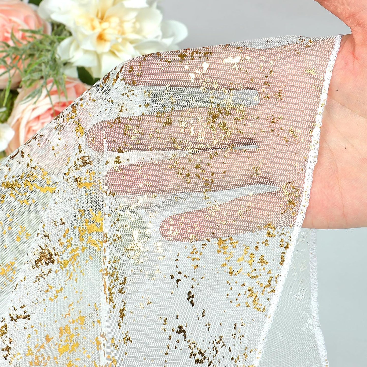 LOMOHOO 10 Ft Gold Table Runner, Golden Sheer Sequin Table Runners 120 Inches Long Glitter Metallic Foil Lace Fabric Table Decor for Birthday Party Wedding Anniversary Centerpiece (3pcs)