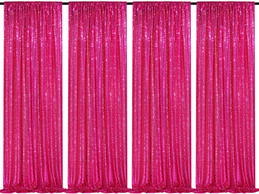 Fuchsia Sequin Backdrop Drapes 4 Panels 2FTx8FT Glitter Backdrop Curtains for Wedding Party Stage Decorations
