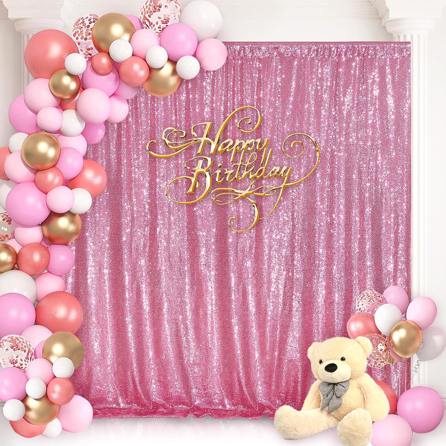 Sequin Backdrop 8ft x 8ft Blush Pink Glitter Backdrop Curtains Glitter Background for Baby Shower Wedding Party Decorations