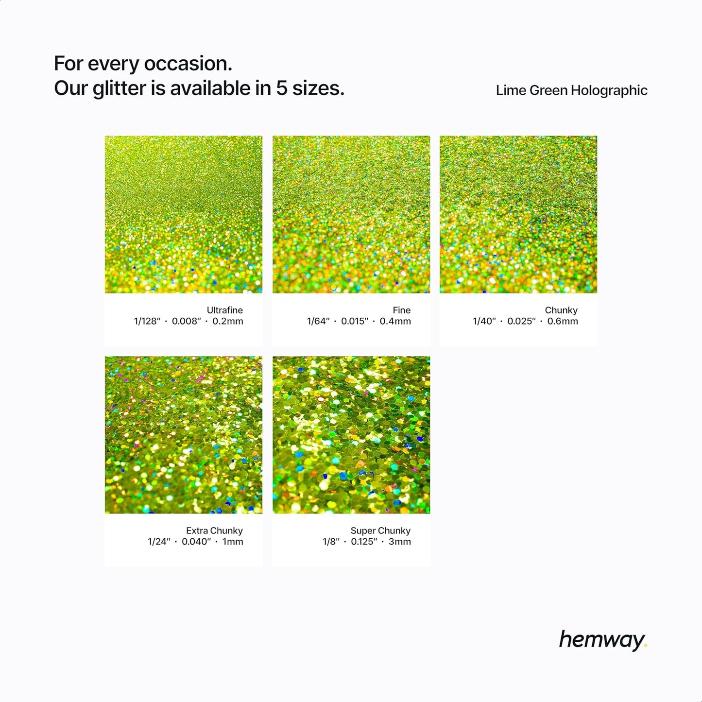 Hemway Eco Friendly Biodegradable Glitter 100g / 3.5oz Bio Cosmetic Safe Sparkle Vegan for Face, Eyeshadow, Body, Hair, Nail and Festival - Extra Chunky (1/24" 0.040" 1mm) - Lime Green Holographic