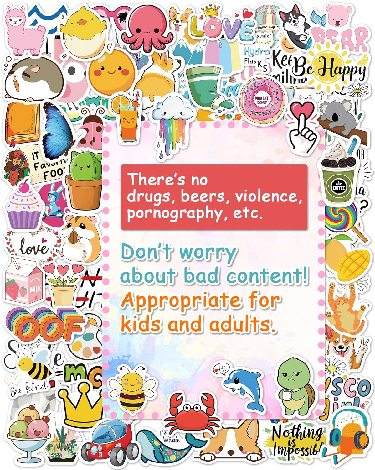 Sticker for Water Bottles, 100 Pcs/Pack Cute Vinyl Waterproof Vsco Laptop Stickers for School Students Gifts Classroom Teachers Prizes Stickers for Kids Teens Girls