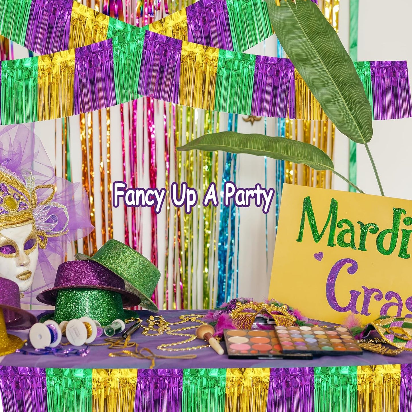 4 Pack 10 Feet Green Gold Purple Foil Fringe Garland Metallic Tinsel Streamers Banner Fringe Backdrop Banner for Parade Floats Mardi Gras Birthday Party Homecoming Decoration (Green Gold Purple)…