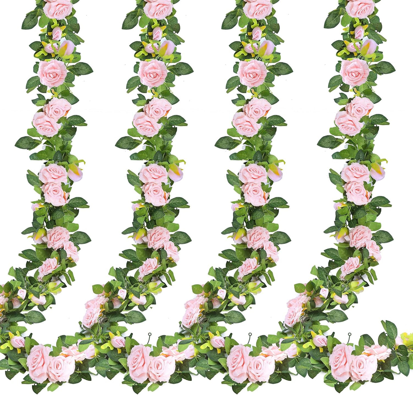 Sggvecsy 4Pcs 31Ft Artificial Rose Vine Fake Flower Garland Floral Garland Faux Silk Hanging Vine Rose Ivy Vines for Wedding Arch Party Wall Garden Ceremony Background Outdoor Decor (Pink)