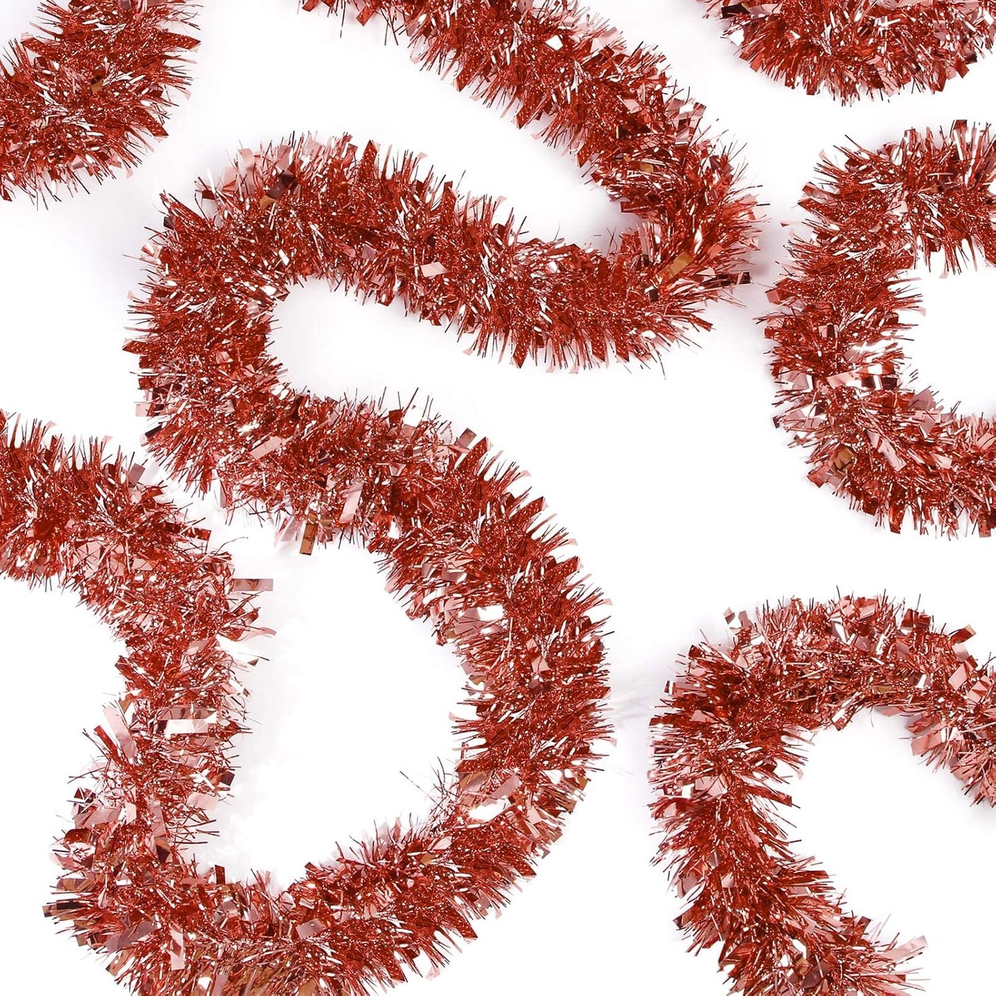 72 Feet Christmas Tinsel Garland Shiny Metallic Tinsel Twist Garland Streamers Ornaments Long Glitter Christmas Tree Hanging Decorations for Party Holiday Wedding Birthday Tree Wall Rail (Rose Gold)