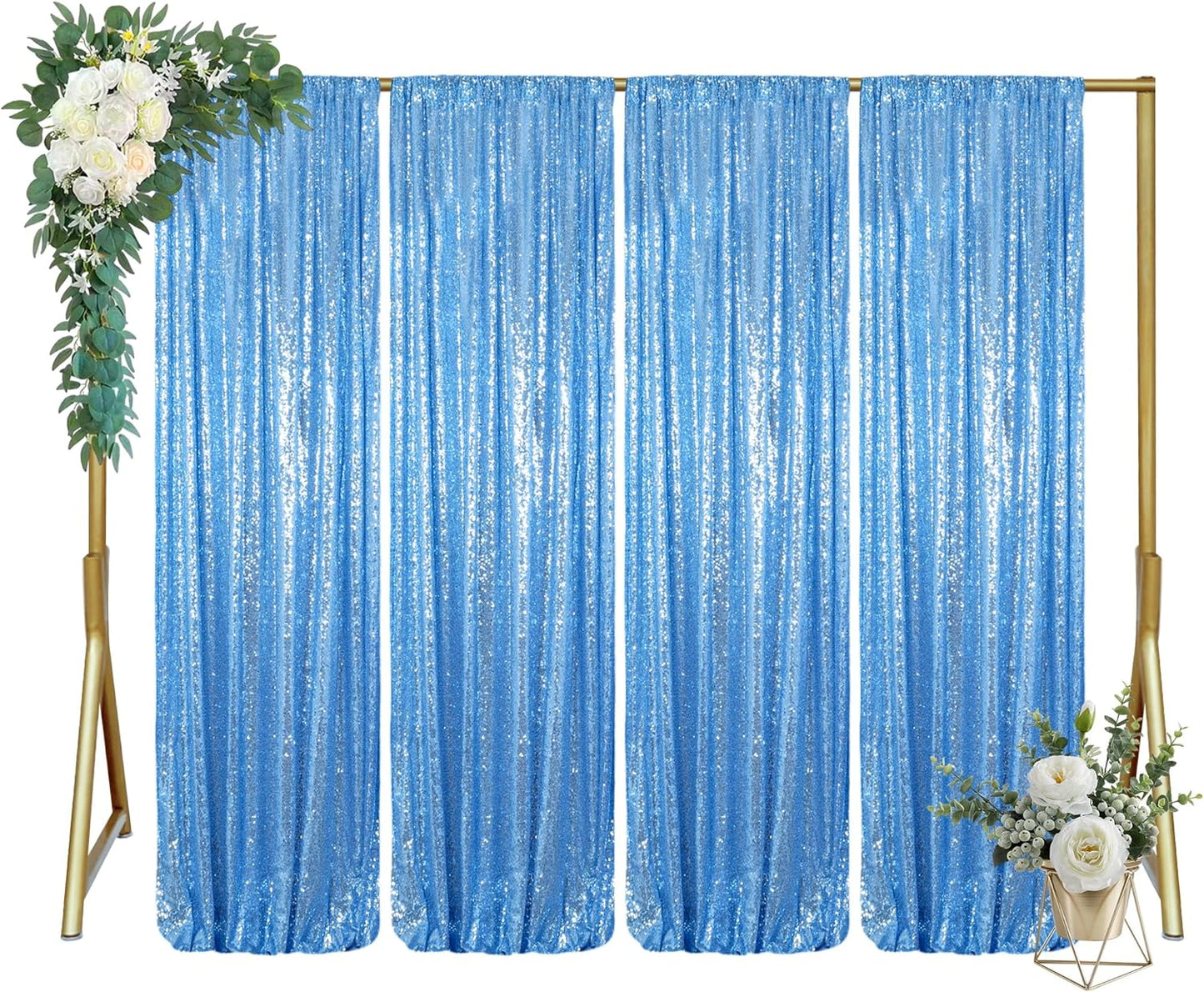 ShinyBeauty 4x10 FT Baby Blue Sequin Backdrop Curtains Glitter Photography Backdrop for Christmas, Halloween, Birthday, New Year Decor 4 Panels