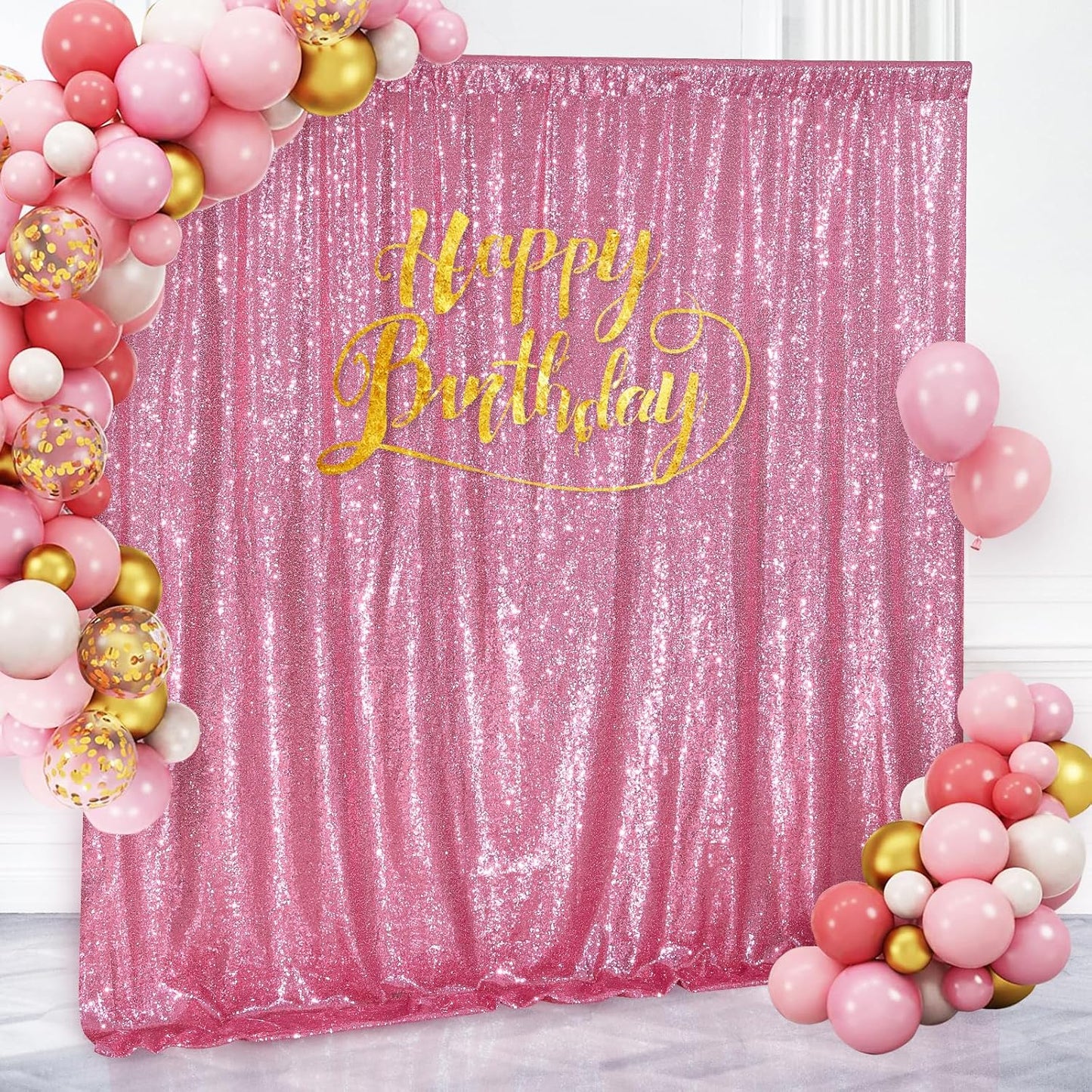 Sequin Backdrop 8ft x 8ft Blush Pink Glitter Backdrop Curtains Glitter Background for Baby Shower Wedding Party Decorations
