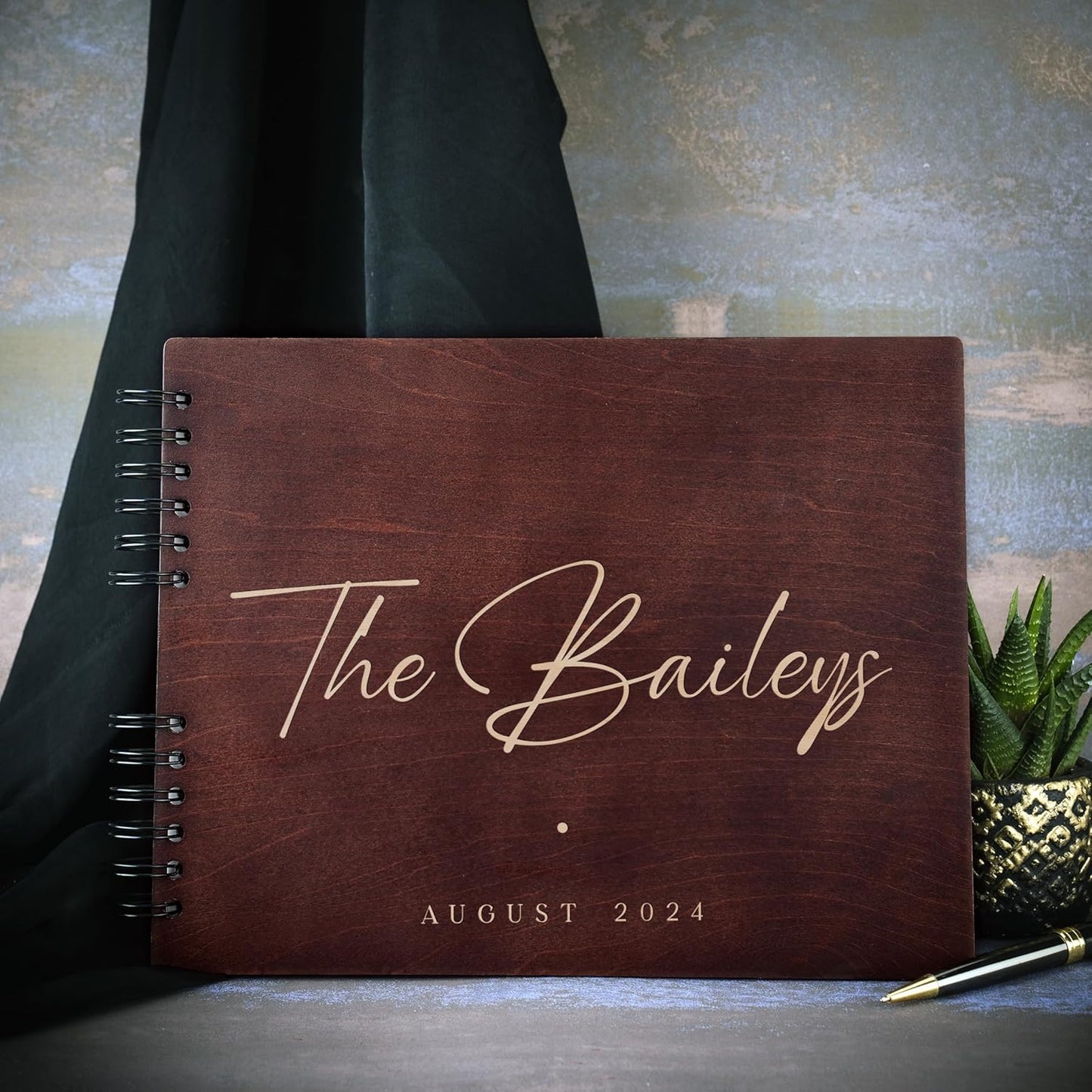 Personalized Wood Wedding Guest Book - 5 Colors/Finishings, 2 Sizes, 12 Designs - Wood Wedding Decorations, Guest Book Signs for Wedding Reception (DESIGN 6)