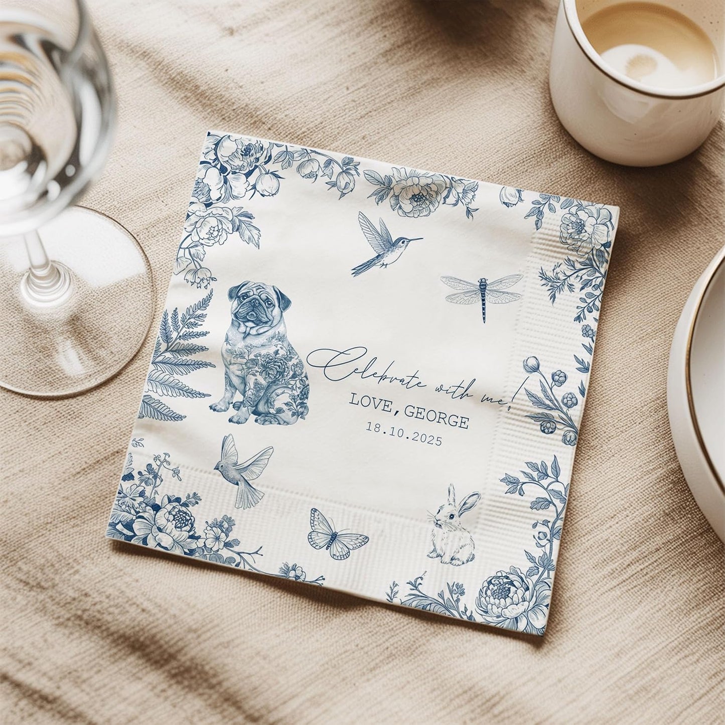 Luxury Personalized Dog Wedding Napkins, Custom Wedding Cocktail Napkins, Beverage Luncheon Cocktail Paper, Napkin for Pet Lovers, Anniversary, Bridal, Engagement Party, Bridal Shower