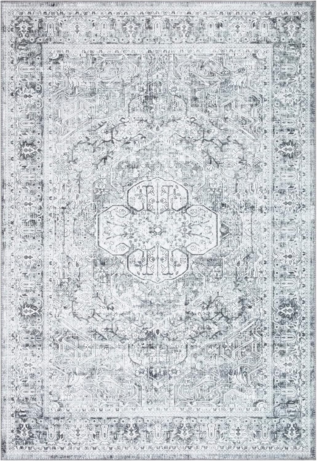 Bloom Rugs Washable Non-Slip 3' x 5' Rug - Gray/Charcoal Traditional Medallion Area Rug for Living Room, Bedroom, Dining Room, and Kitchen - Exact Size: 3' x 5'