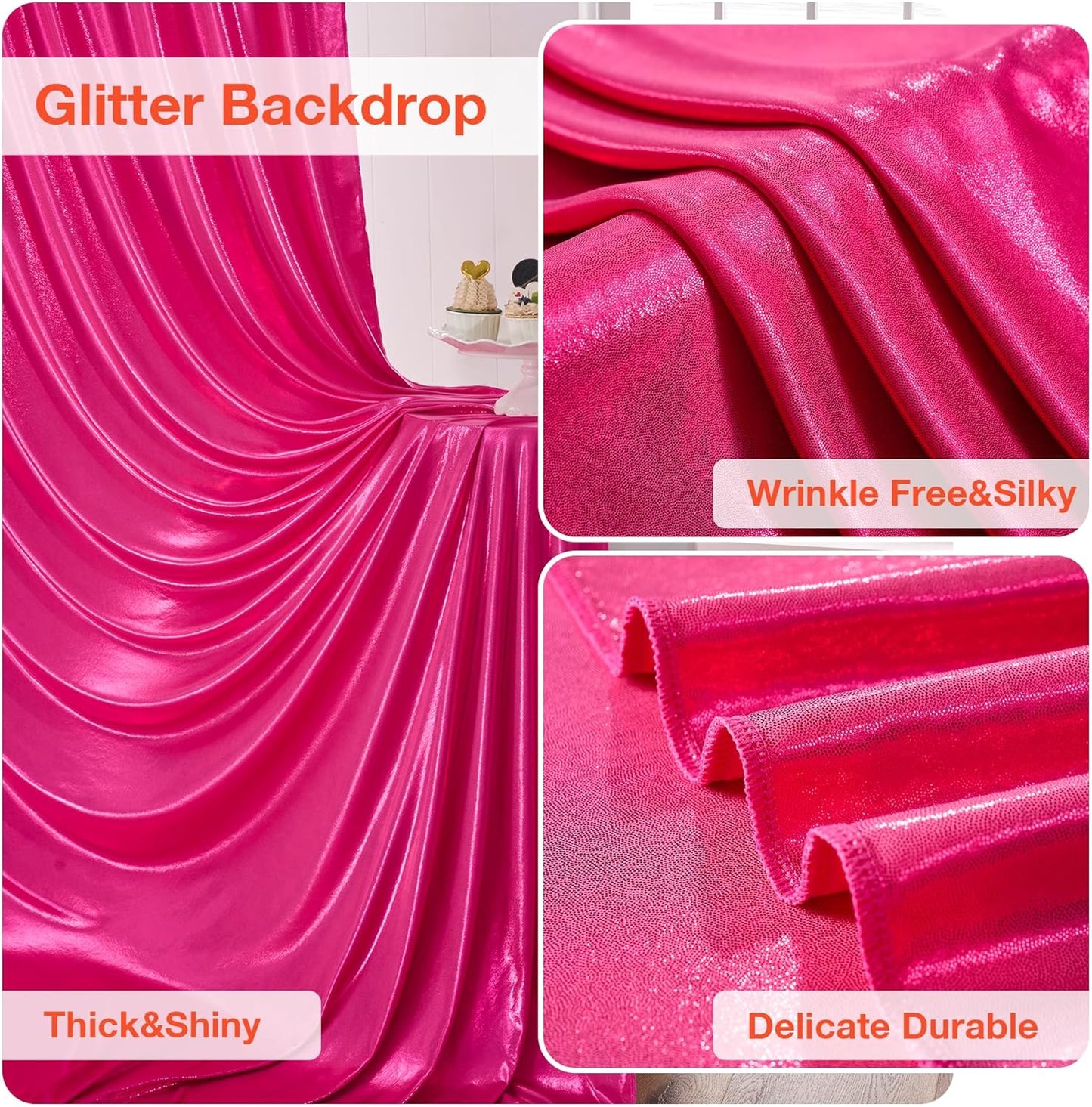 20x10FT Glitter Hot Pink Backdrop Curtain for Parties, Wrinkle Free Thick Fuchsia Sequin Backdrop, 4 Panels 5x10FT Shimmer Photo Back Drop Drapes for Barbie Party Wedding Photography Background