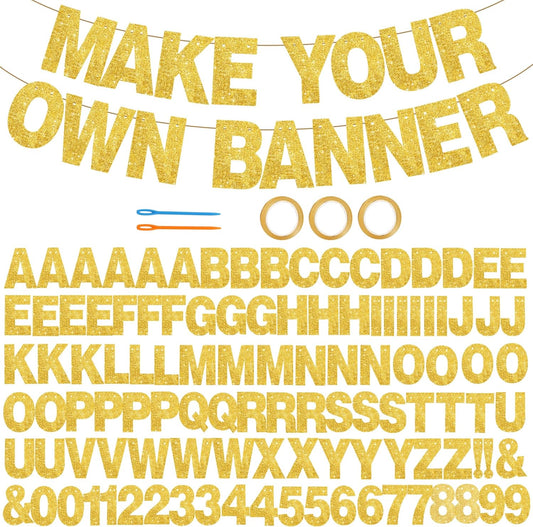 BEISHIDA 116 PCS A-Z Glitter Gold DIY Letter Banner Kit Make Your Own Banner，Including 111 Letters and Numbers 3 Rope and 2 Threading Device,Customized for Birthday Graduation Wedding Party Decor