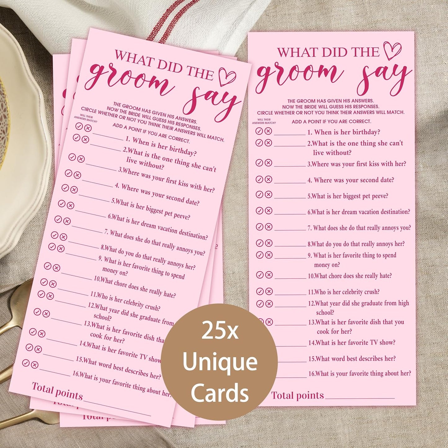Pink Wedding Shower Games Cards, What Did The Groom Say, 4x9 Inch Bridal Shower Games for 25 Guests, Bride Wedding Receptio Supplies, Bridal Party Supplies Decoration-A07