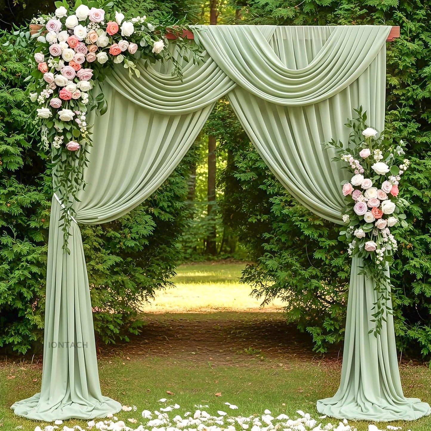 Wedding Arch Draping Fabric 29" x 19Ft Sheer Drapes for Backdrop Wedding Ceremony Reception Ceiling Decor Curtain Baby Bridal Shower Decoration (Sage Green, 2 Panels)