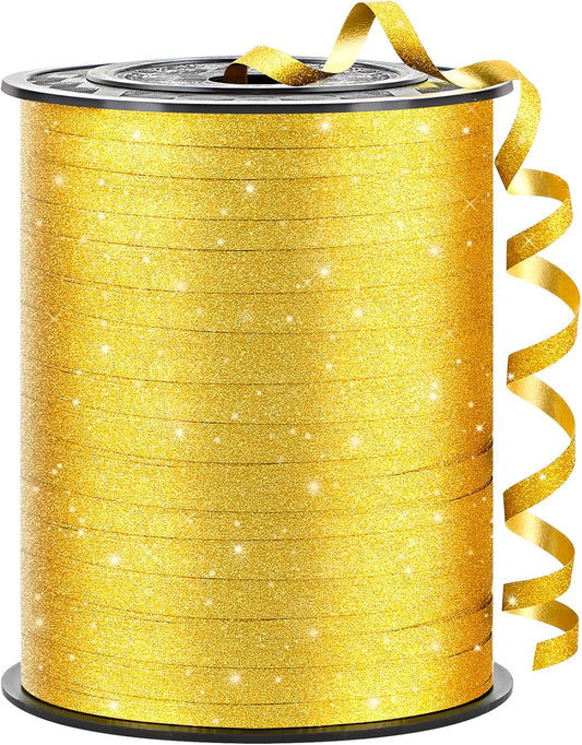 500 Yards Glitter Gold Curling Ribbon-Balloon String-Balloon Ribbon Shiny Roll for Party Decoration, Gift Wrapping, Christmas, Art Crafts