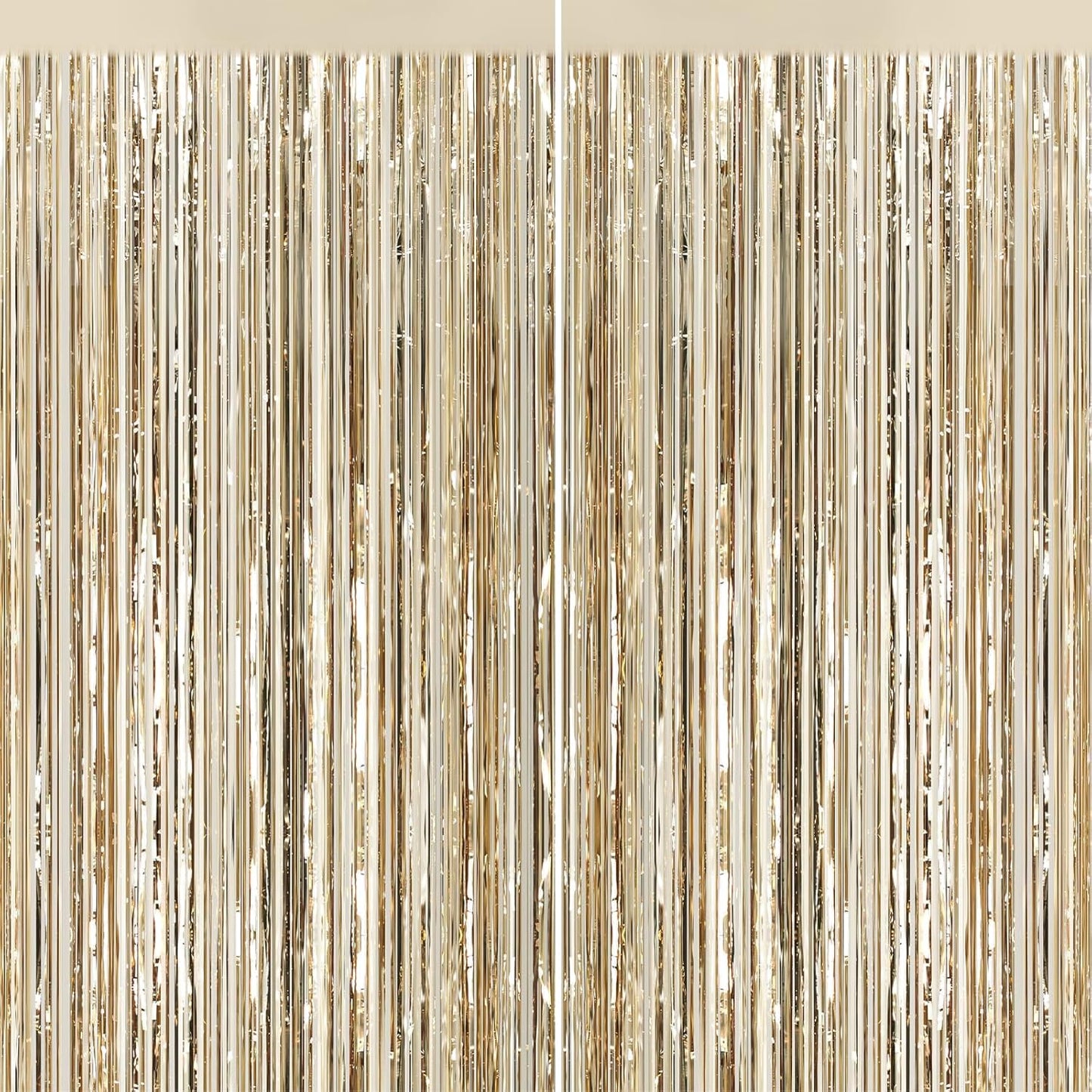 2Pack Champagne Gold Foil Fringe Backdrop Curtains, Tinsel Door Streamers, Fringe Backdrop for Graduation New Years Eve, Graduation, Birthday, Wedding, Baby Shower, Gender Reveal, Disco Party Decors