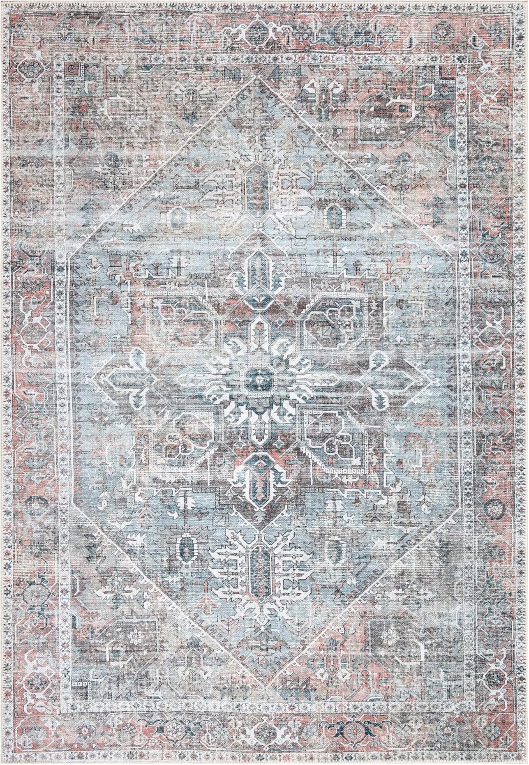 Bloom Rugs Washable Non-Slip 3' x 5' Rug - Light Pink/Light Blue Traditional Medallion Area Rug for Living Room, Bedroom, Dining Room, and Kitchen - Exact Size: 3' x 5'