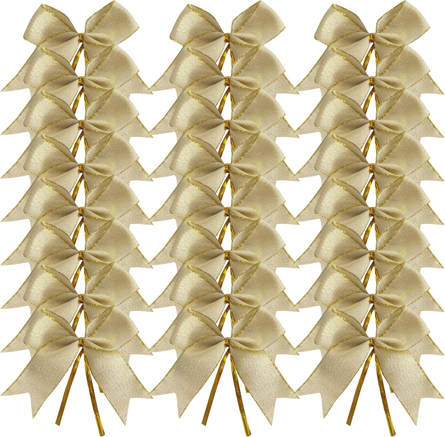 50pcs 3-1/2" White Gold Bows with Twist Ties for Gift Wrapping Packing Christmas Decoration (W.Gold)