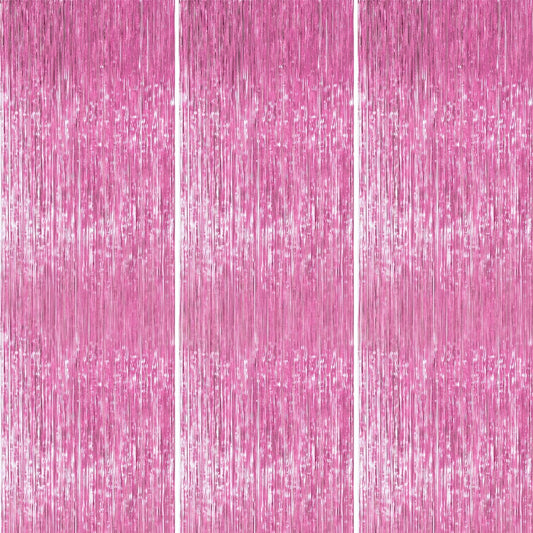 PartyWoo Pink Streamers Tinsel Backdrop Curtain 3pcs 8.2ft Foil Fringe Curtain for Baby Shower Bridal Shower Wedding Pink Cheetah Princess Girl Pajama Theme Birthday Party Celebration Decorations