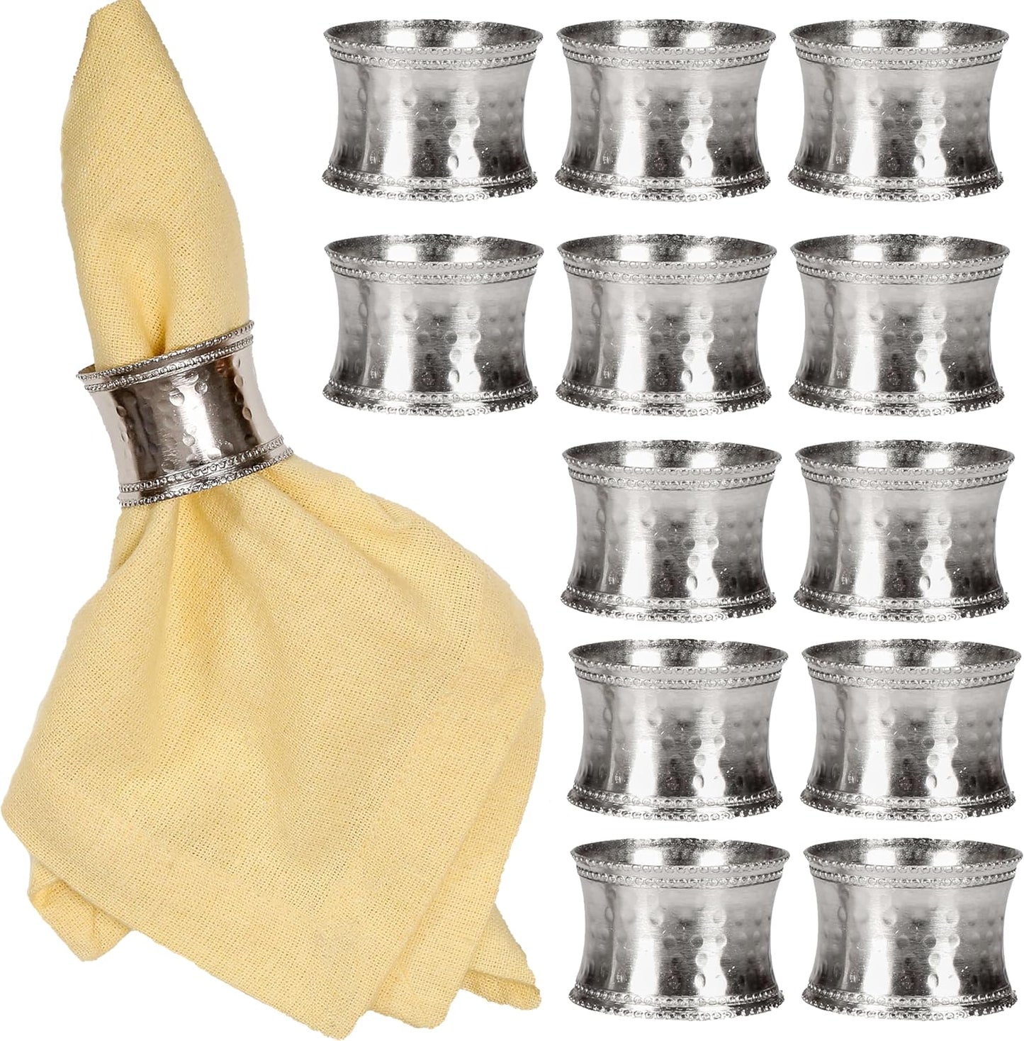 Silver Napkin Rings Set of 12, Heavy Duty Metal Napkin Holder Buckles, Fall Thanksgiving Christmas Napkin Rings, Napkins Rings for Dinner Table Decor, Wedding, Banquet, Party, Easter - CLEENTABLE