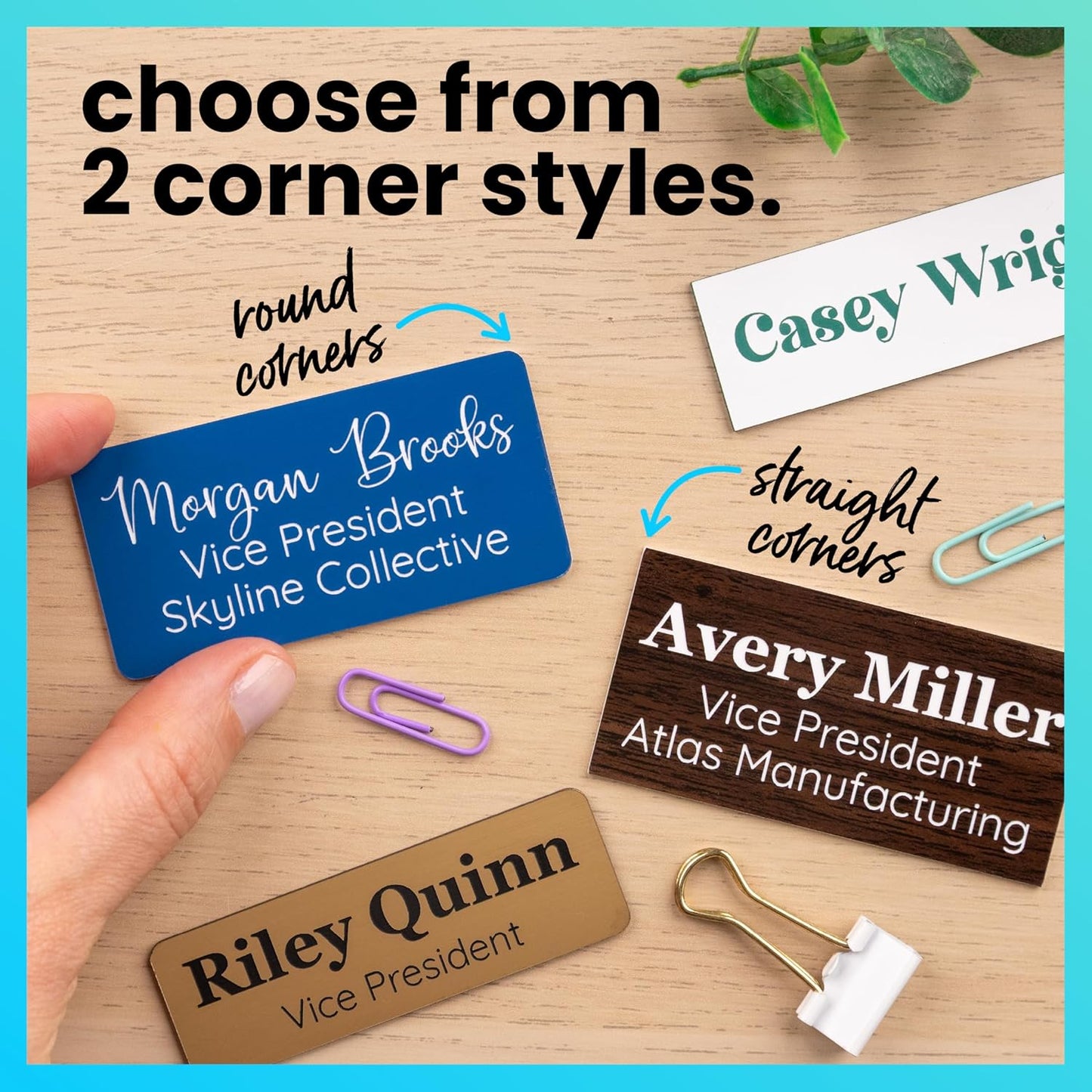 ExcelMark Custom Name Tag - Engraved Name Badge with Pin or Magnetic Backing, 16 Colors, 6 Fonts, and 2 Sizes to Choose from (White w/Black Letters, 1"x 3")