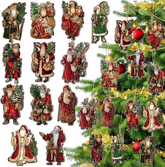 Suzile 36 Pcs Christmas Wooden Ornaments Vintage Christmas Tree Decorations Santa Claus Ornaments for Tree Wreaths Xmas Hanging Wood Cutouts Decor for Farmhouse Home Winter Holiday Party Favors