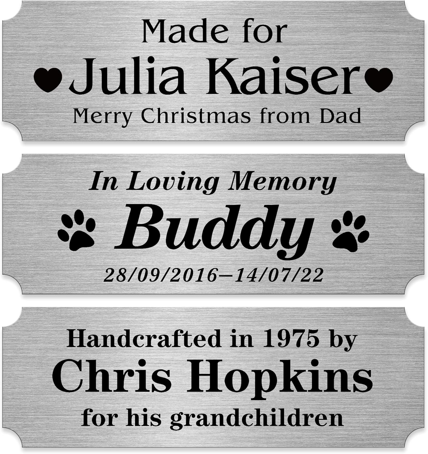Personalized Name Plates, Silver Engraved Plaque, Stainless Steel Trophy Plates Engraved, Custom Name Plate with Adhesive Backing or Screws, 6" W x 2" H