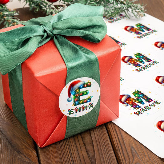 Personalized Christmas Stickers - Custom Name Waterproof Christmas Gift Tags for Gift Box Xmas Holiday Decorations Party Favors - 30 Stickers (Santa Hat Initial)