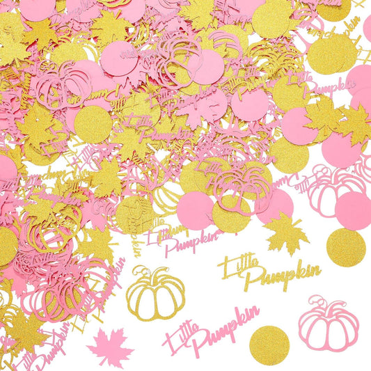 Ferraycle 400 Pcs Thanksgiving Pink and Gold Pumpkin Confetti Christmas Baby Shower Maple Leaf Confetti Glitter Thanksgiving Pumpkin Decorations Table Decorations for Birthday Party Supplies