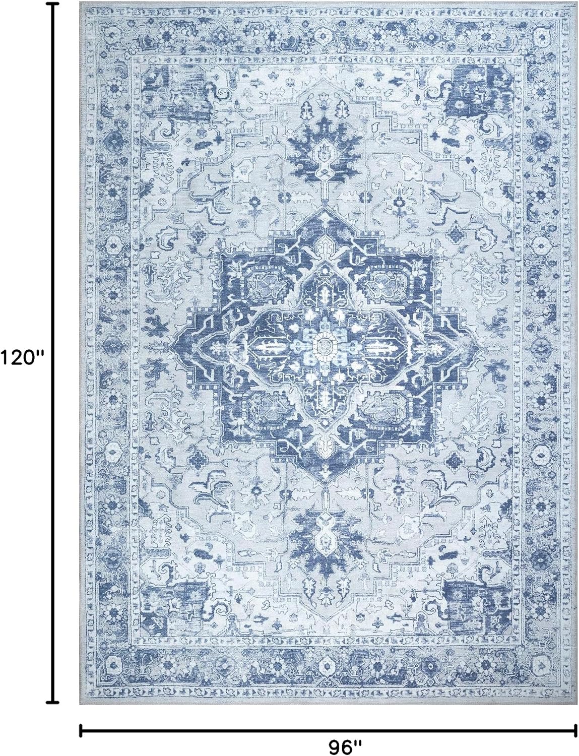 Bloom Rugs Washable Non-Slip 8' x 10' Rug - Gray/Blue Traditional Medallion Area Rug for Living Room, Bedroom, Dining Room, and Kitchen - Exact Size: 8' x 10'