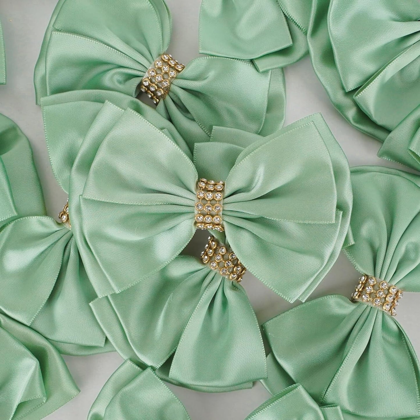 Moss Green Ribbon Bows 4'' Premade Satin Bow, Gift Bows with Rhinestone, Wrapping Bows for Presents, Greeting Cards, Treat Bags, Wine Bottles, Valentines Bows for Gift Wrapping-12 Counts
