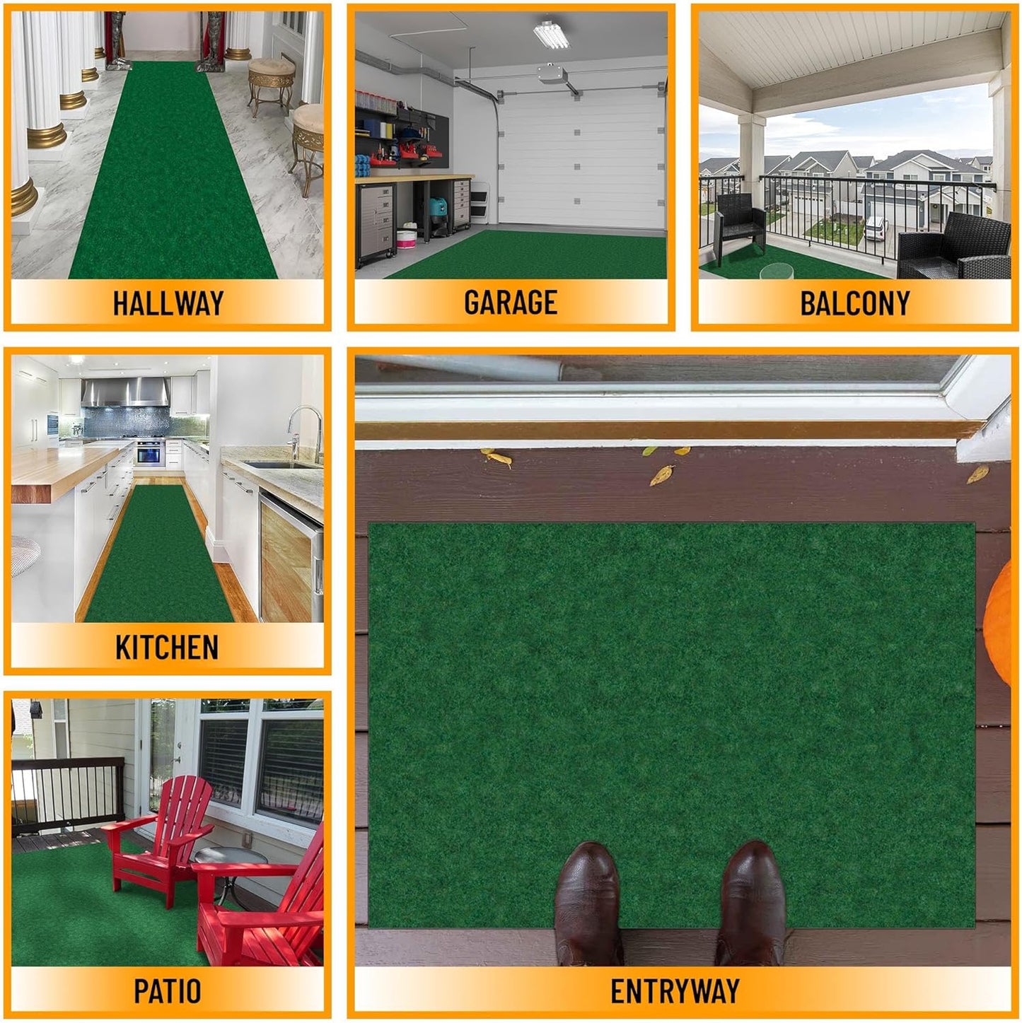 Ottomanson Mud Mat 2' x 3' Entryway Rug - Non-Slip Scraper Doormat for Muddy Paws, Dirt Trapping Indoor/Outdoor Mat for High-Traffic Areas, Kitchen, Garage, Patio, Green