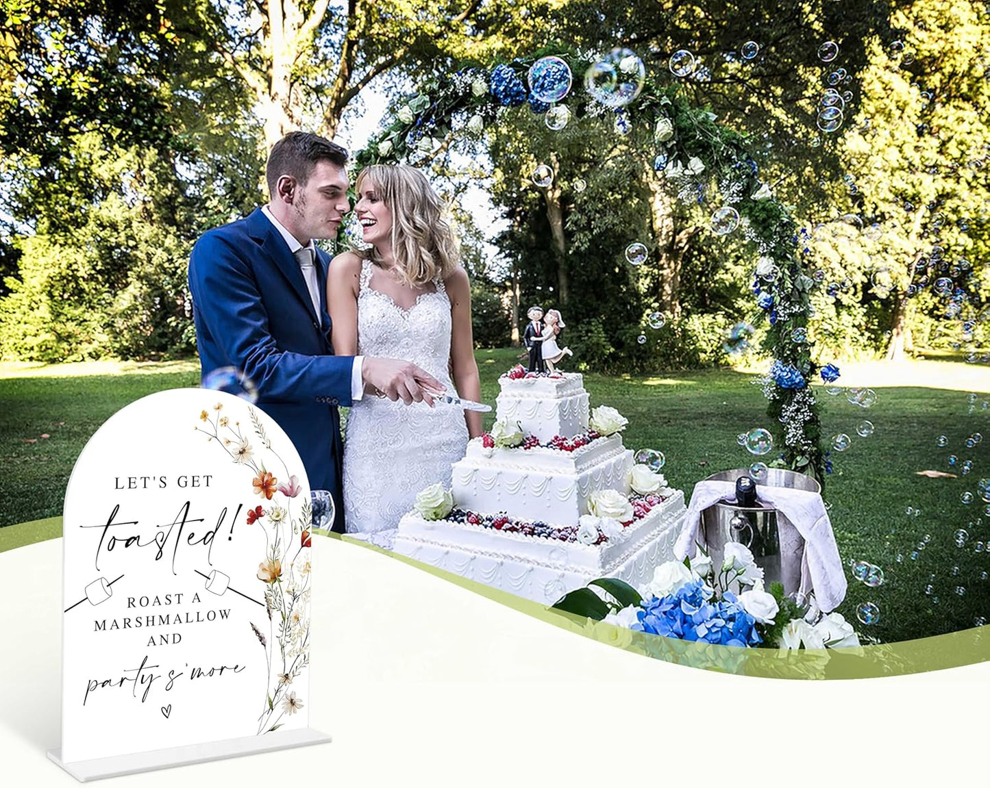 Boho Floral S'mores Bar Sign, 6 x 8 Inch White Arch Acrylic Wedding Sign with Holder, Wedding Sign for Ceremony and Reception, Wedding Decoration, Wedding Supplies - BX20