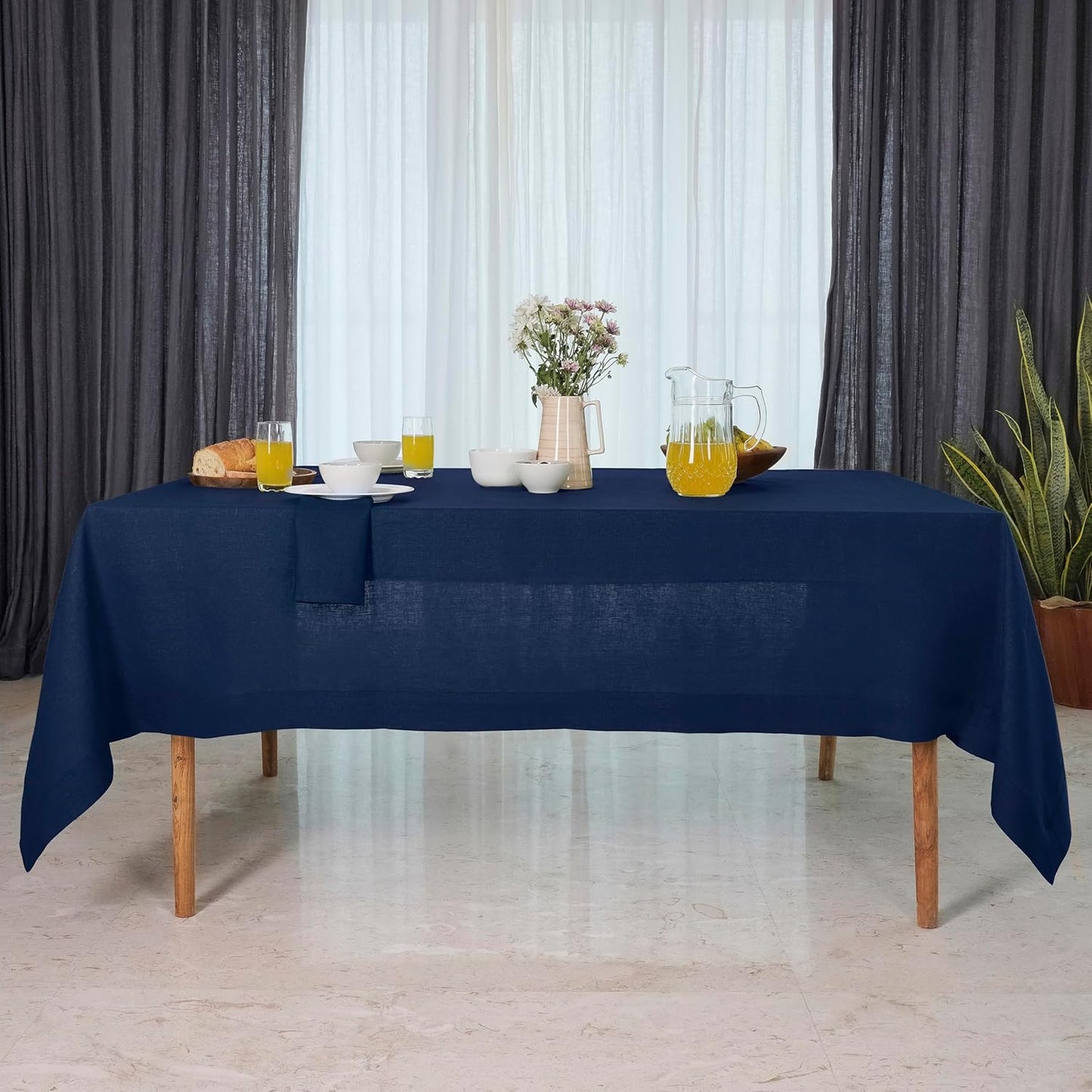 D'Moksha Homes Navy Blue Linen Tablecloth 54 x 72 Inch - 100% Pure Linen Tablecloth for Rectangle Tables - Machine Washable Table Cloth for Fall, Autumn and Halloween